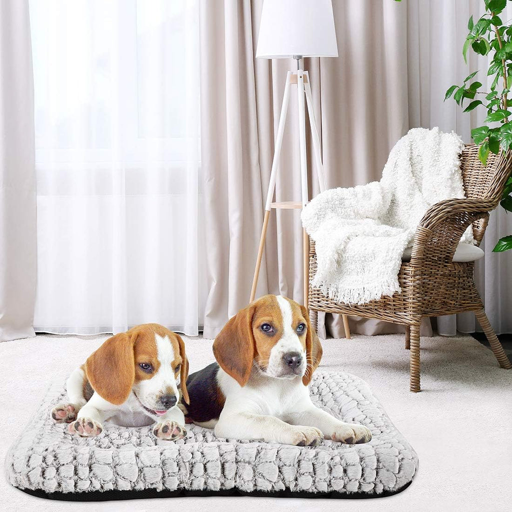 Deluxe Plush Dog Bed Pet Cushion Crate Mat,Washable Pet Bed for Medium Large X-Large Dogs and Dogs Crates(Large,White)